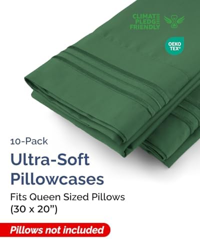 Queen Pillow Cases Set of 10 - Ultra Soft Pillowcase Covers - Emerald Green