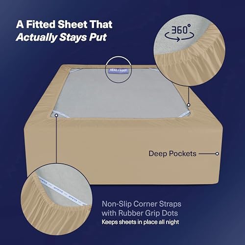Kickoff Viscose Bamboo Sheets Twin XL Size 3-pc 100% Organic Bamboo Viscose Bed Cooling Sheets Twin XL Size Set Cool Bedding for hot Sleepers Sheet Set - Gift Ready Packaging (Sand, TXL)