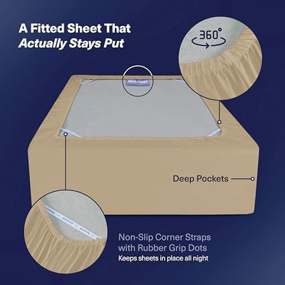 Kickoff Viscose Bamboo Sheets Queen Size 4-pc 100% Organic Bamboo Viscose Bed Cooling Sheets Queen Size Set Cool Bedding for hot Sleepers Sheet Set - Gift Ready Packaging (Sand, Q)