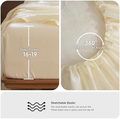 MooMee Sheet Set 100% Washed Cotton Linen-Like Extra Deep Pocket Full