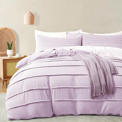 Oli Anderson 3PCS Pleated Duvet Cover Set, Light Purple, King