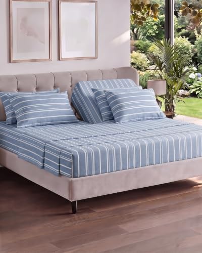 Flex Top Split Head King 6 Piece Sheet Set - Soft & Cooling - Blue Stripes