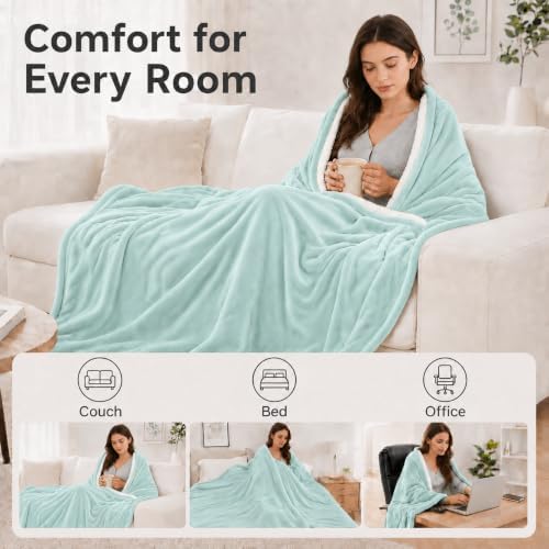 Electric Heated Blanket King Size 90" x 100", Soft Flannel for Bed, Couples, 10 Heat Settings, 1-12H Auto Shut Off, Dual Zone Controls, Overheat Protection, Machine Washable, Light Green