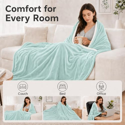Electric Heated Blanket King Size 90" x 100", Soft Flannel for Bed, Couples, 10 Heat Settings, 1-12H Auto Shut Off, Dual Zone Controls, Overheat Protection, Machine Washable, Light Green