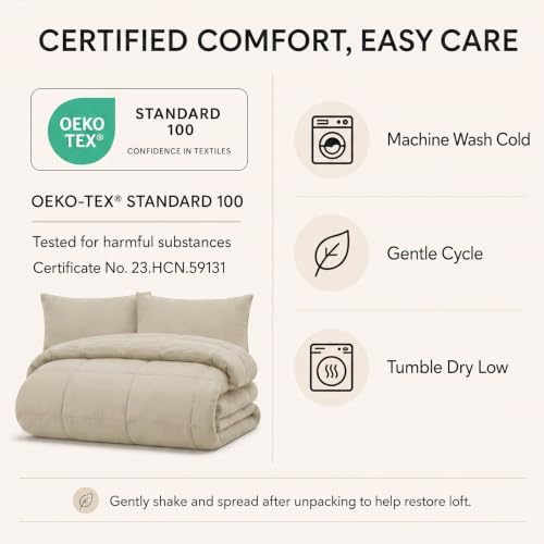 CozyLux Full Size Comforter Sets Oatmeal - 7 Pieces Bed in a Bag