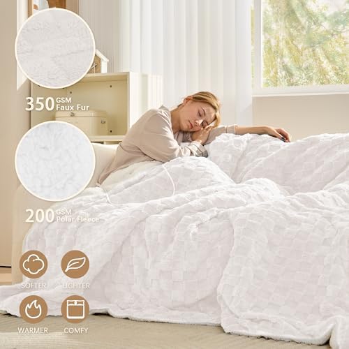 Heated Blanket Full 72" x 84", Checked Electric Blanket, Khaki
