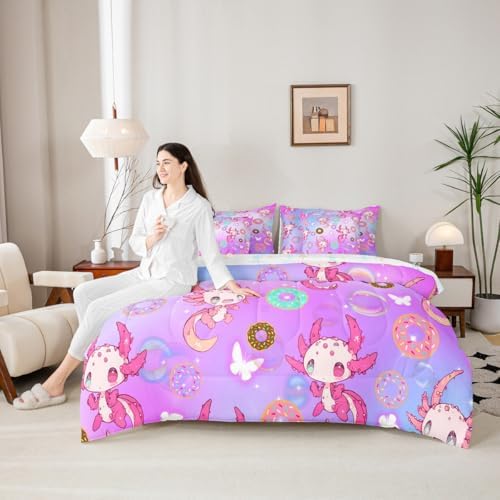 Feelyou Kids Cute Axolotl 7 Pieces Bedding Set Full Size for Boys Girls