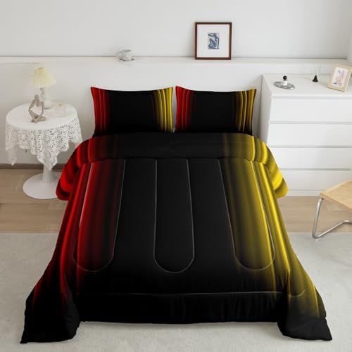 Feelyou Teens Abstract Ombre Decorations Bedding Set for Kids Women Red Yellow and Black Comforter Set Geometric Modern Quilt Set Room 2Pcs Twin Size