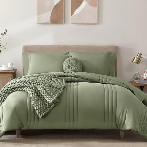 Queen Comforter Set-7 Pieces Sage Soft Bed in a Bag Queen Bedding Sets