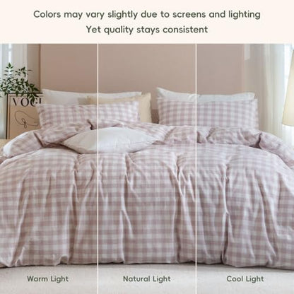 JIYUAN Full Washed Cotton Duvet Cover Set, 3-Piece, Large Gingham
