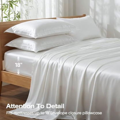 100% Real Bamboo Viscose & Lyocell Tencel Sheets Set CK Size | Breathable & Cooling for Hot Sleeper | Luxury Silky Soft Fabric | 18" Deep Pocket with Corner Straps (White, California King)