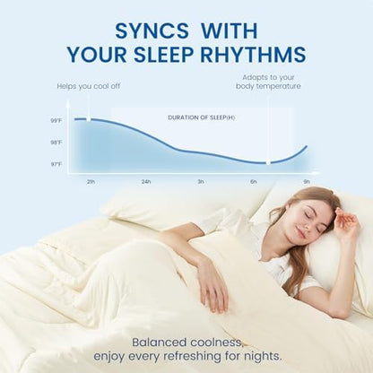 Cozy Bliss Cooling Comforter Twin Size, Reversible Lightweight Cooling Blankets for Hot Sleepers and Night Sweats, Q-Max>0.45 Soft Breathable Silky Smooth Summer Comforter, Snow Ivory, 68"x90"
