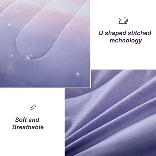 Dinjoy Girls Comforter Set Queen Size 7 Pieces Bed in A Bag Ombre Pink Purple Rainbow Bedding Set Collections for Teen Women (1 Comforter, 1 Flat Sheet, 1 Fitted Sheet, 2 Pillow Shams, 2 Pillowcases)