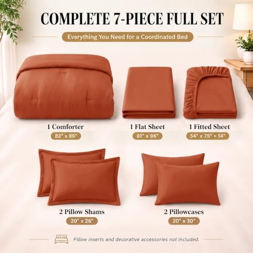 CozyLux Full Size Comforter Set Terracotta, 7 Pieces Bed in a Bag