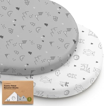 2pk Organic Baby Bassinet Sheets Boys, Girls, Fitted Sheet (Woodland)