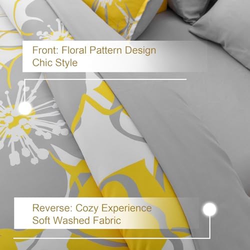 Anibedding 7 Pieces Yellow Floral Comforter Set Queen Size, Reversible Bed in a Bag with Sheets Set All Season, Soft Microfiber Flower Pattern Complete Duvet Bedding Set (Queen, 90"x90")