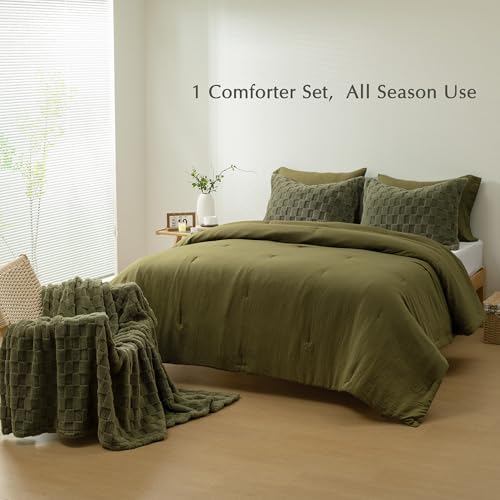 HIG 4pc 2-in-1 King Comforter Set with Detachable Fluffy Blanket, Olive