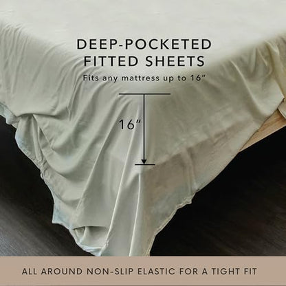 Bamboo Bay 6 Piece California King Size Sheet Set, 100% Viscose Made from Bamboo, Breathable, Ultra Soft Cooling Bed Sheets for Hot Sleepers, Beddings with Deep Pockets Fit 16" Mattress, Ivory