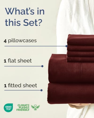 Queen 6 Piece Bed Sheet Set - Comfy, Breathable & Cooling Sheets - Oxblood