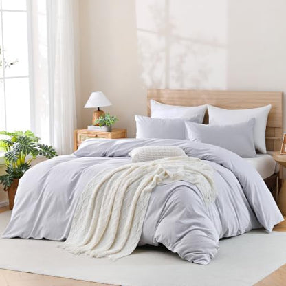 TOCOMOA Blue Striped Duvet Cover Set 100% Washed Cotton Like Linen, Queen