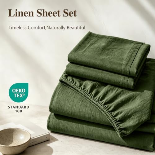 MEISHANG 100% French Linen Sheets California King,4 Pcs,18-24" Deep Pocket