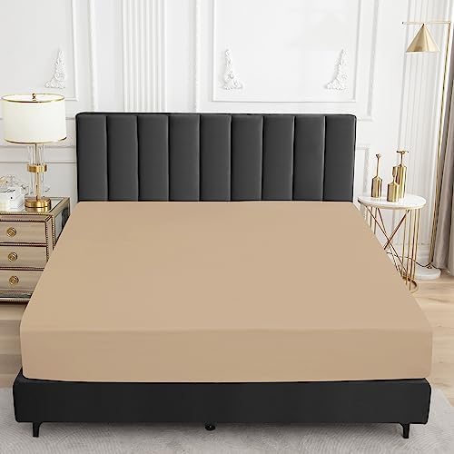 Sufdari Queen Size Mattress Protector,Waterproof Mattress Protector,Fitted Sheet Style Mattress Cover with 18" Deep Pocket,Washable and Comfortable-Light Tan,Queen