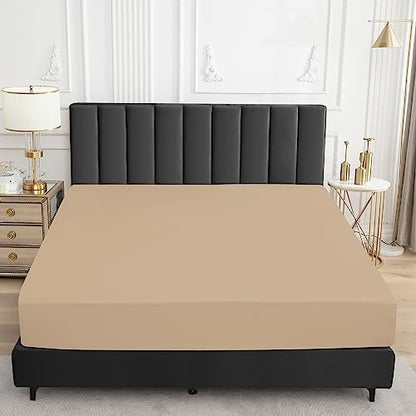 Sufdari Queen Size Mattress Protector,Waterproof Mattress Protector,Fitted Sheet Style Mattress Cover with 18" Deep Pocket,Washable and Comfortable-Light Tan,Queen