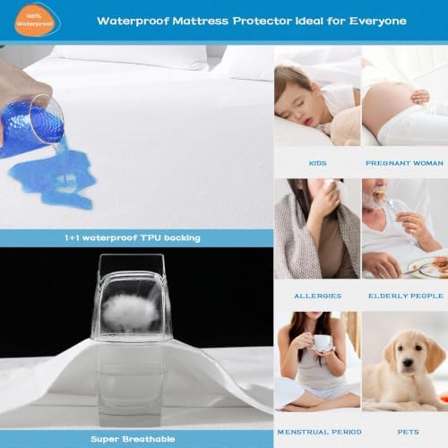 GRT 2 Pack King Mattress Protector Waterproof, Breathable & Noiseless Premium Terry Waterproof Mattress Protector Fitted Deep Pocket from 5" to 21", Smooth King Mattress Cover Machine Washable