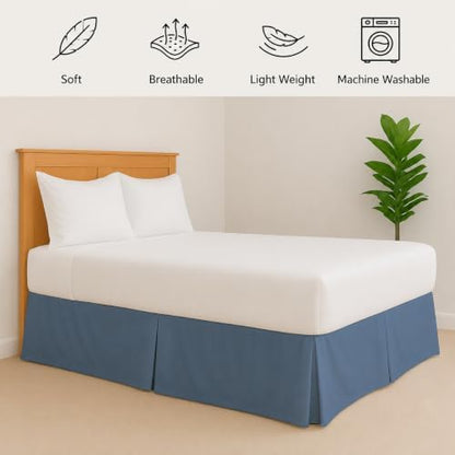 eBeddy Linens Split Corner Bed Skirt Twin 16 Inch Drop – 100% Microfiber, – Platform Style, Lake Blue Solid, 3-Sided Pleated, Tailored Fit, Hidden Storage, Hotel Luxury, Washable