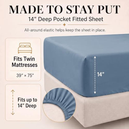 CozyLux Twin Comforter Grayish Blue, 5 Pieces Bed in a Bag