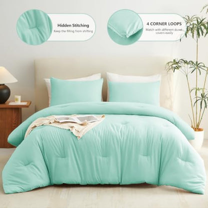 CozyLux Full Comforter Set, 3 Pieces Down Alternative Bedding, Mint Green