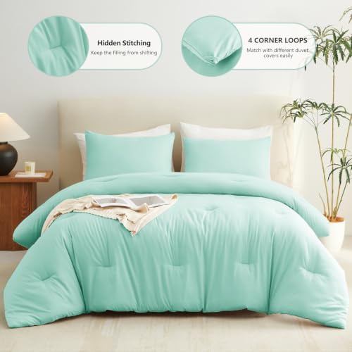 CozyLux King Comforter Set, 3 Pieces Down Alternative Bedding, Mint Green