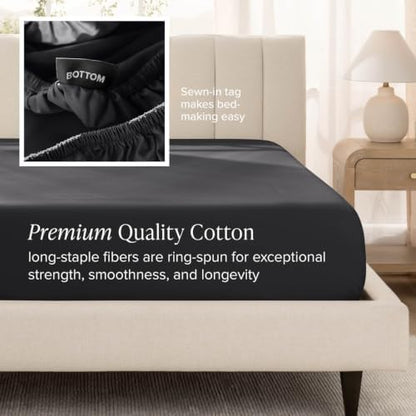 Bare Home 100% Organic Cotton Sateen Sheet Set (King, Black)