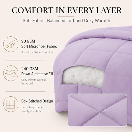 CozyLux King Size Comforter Set Lavender - 7 Pieces Bed in a Bag