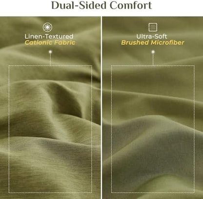 JOLLYVOGUE Olive Green Queen Comforter Set, Cationic Dyeing Bed in a Bag Queen 7 Pieces, Double-Tone Bedding Set with Down Alternative Comforter, Sheets, Pillowcases & Shams