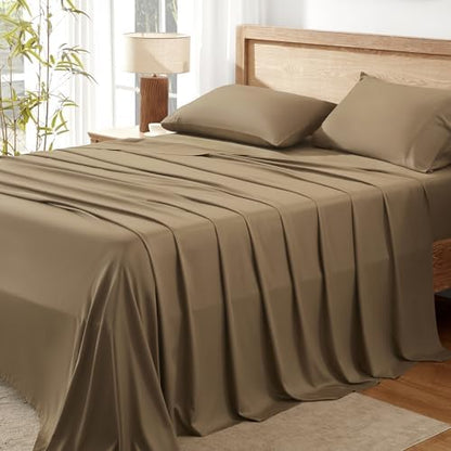 Andency Taupe King Size Sheets Set, 100% Viscose Derived from Bamboo, Cooling King Sheets, Deep Pocket Up to 16", Silky Soft Bed Sheets, Hotel Luxury Breathable Bedding Sheets & Pillowcases…