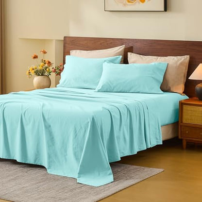 MEISHANG 100% French Linen Sheets Queen,6 Pcs,18-24" Extra Deep Pocket