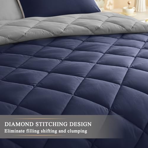 120x120 Oversized King Comforter,Super King Size Comforter Oversized, All Season Soft Lightweight Quilt Down Alternative Duvet Insert with 8 Corner Tabs, Navy/Blue