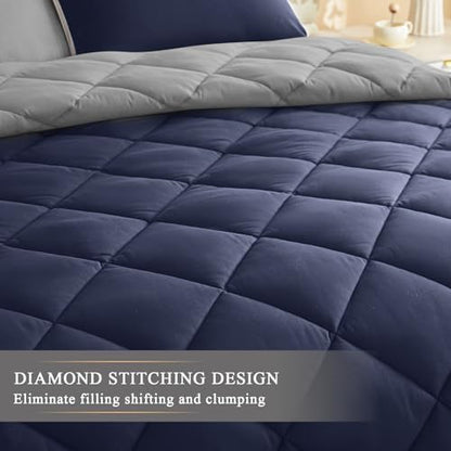 120x120 Oversized King Comforter,Super King Size Comforter Oversized, All Season Soft Lightweight Quilt Down Alternative Duvet Insert with 8 Corner Tabs, Navy/Blue