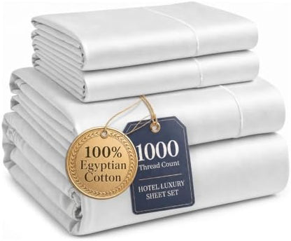 LANE LINEN California King Sheet Sets 100% Egyptian Cotton Sateen - White