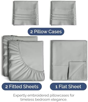 Split King Size 5 Piece Sheet Set - Ultra Soft & Cooling - Light Slate Grey