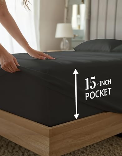 LANE LINEN Twin Bed Sheet Set 100% Egyptian Cotton Sateen - Black