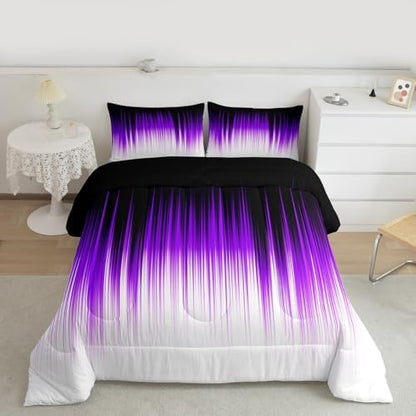 Castle Fairy Purple White Ombre Full Size Comforter Set,Geometric Abstract Bedding Set for Adults Teens,Children Modern Abstract Comforter Luxury Watercolor Quilt Set Room Decor 3Pcs