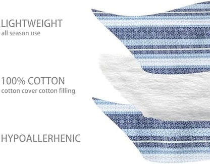 Homzard Quilts Queen Size,Blue White Snowflake Striped Quilt Bedspread Set,Cotton Boho Blue Comforter Set, Lightweight Comforter Queen Size (90 * 98 inches) and 2 Pillow Shams