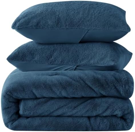 BEDELITE Faux Fur King Comforter Set Navy,Warm Bedding with 2 Pilowcases