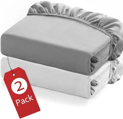 Twin XL Fitted Sheets Only 2 Pack, Grey and White