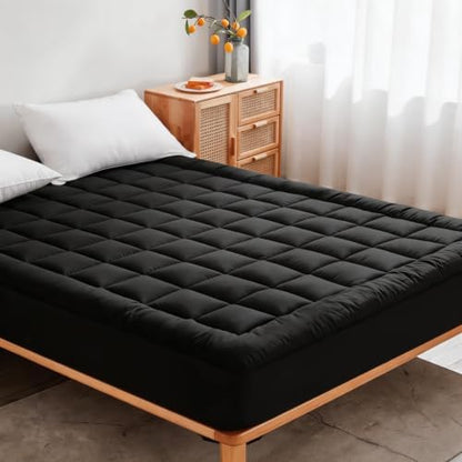 Mattress Pad Cover with Stretches to 18” Deep Pocket Fits Up to 8”-21” Cooling Bed Topper,Soft and Breathable Mattress Protector Cover (Black, Twin)