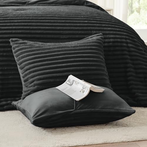 EXQ Home Fluffy Comforter Set Full Size,3 Pieces Bed Set,Dark Grey