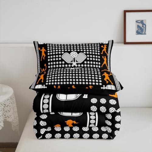 Castle Fairy Pickleball Bedding Set Twin Size Athlete Silhouette Comforter for Child Teens Sports Ball Gaming Down Comforter Geometric Circle Dots Duvet Insert with 1 Pillowcase