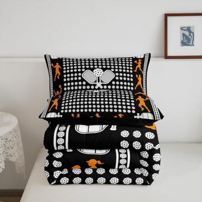 Castle Fairy Pickleball Bedding Set Queen Size Athlete Silhouette Comforter for Child Teens Sports Ball Gaming Down Comforter Geometric Circle Dots Duvet Insert with 2 Pillowcases